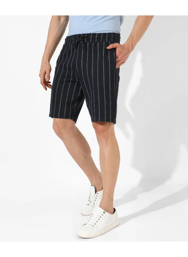 Campus Sutra Men's Black Striped Regular Fit Casual Shorts