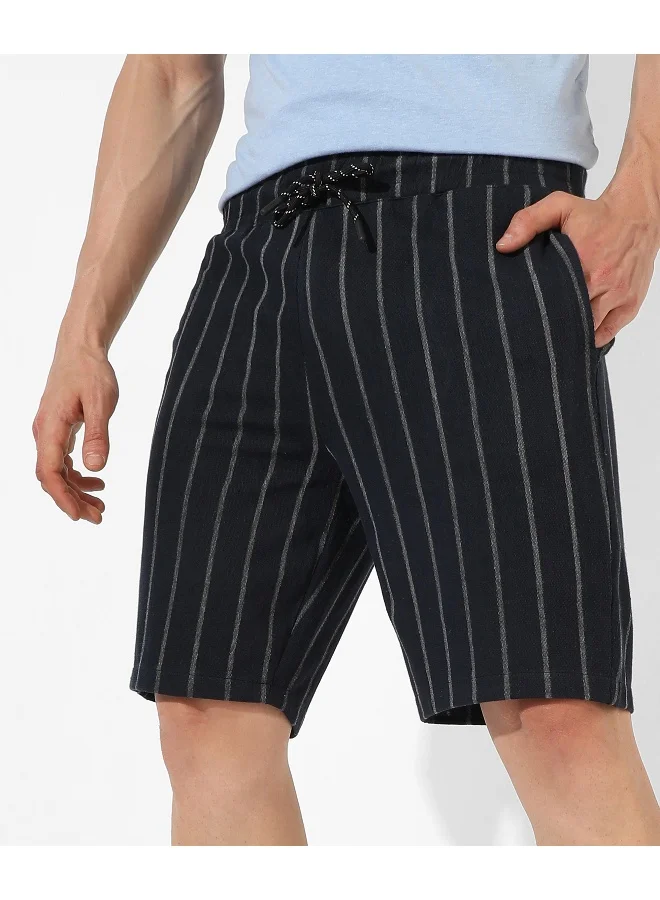 Campus Sutra Men's Black Striped Regular Fit Casual Shorts