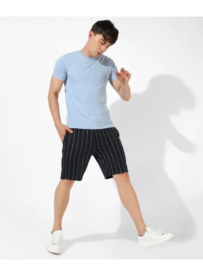 Campus Sutra Men's Black Striped Regular Fit Casual Shorts