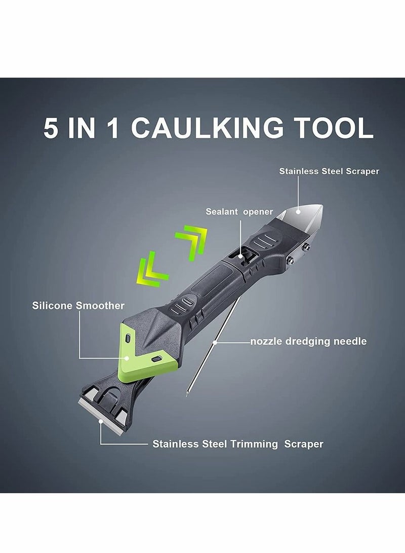 Upgraded 5 in 1 Caulking Tool, Stainless Steel Head,Silicone Sealant Finishing Tool Caulk Scrapper Great for Bathroom Sink Joint  - Image 2