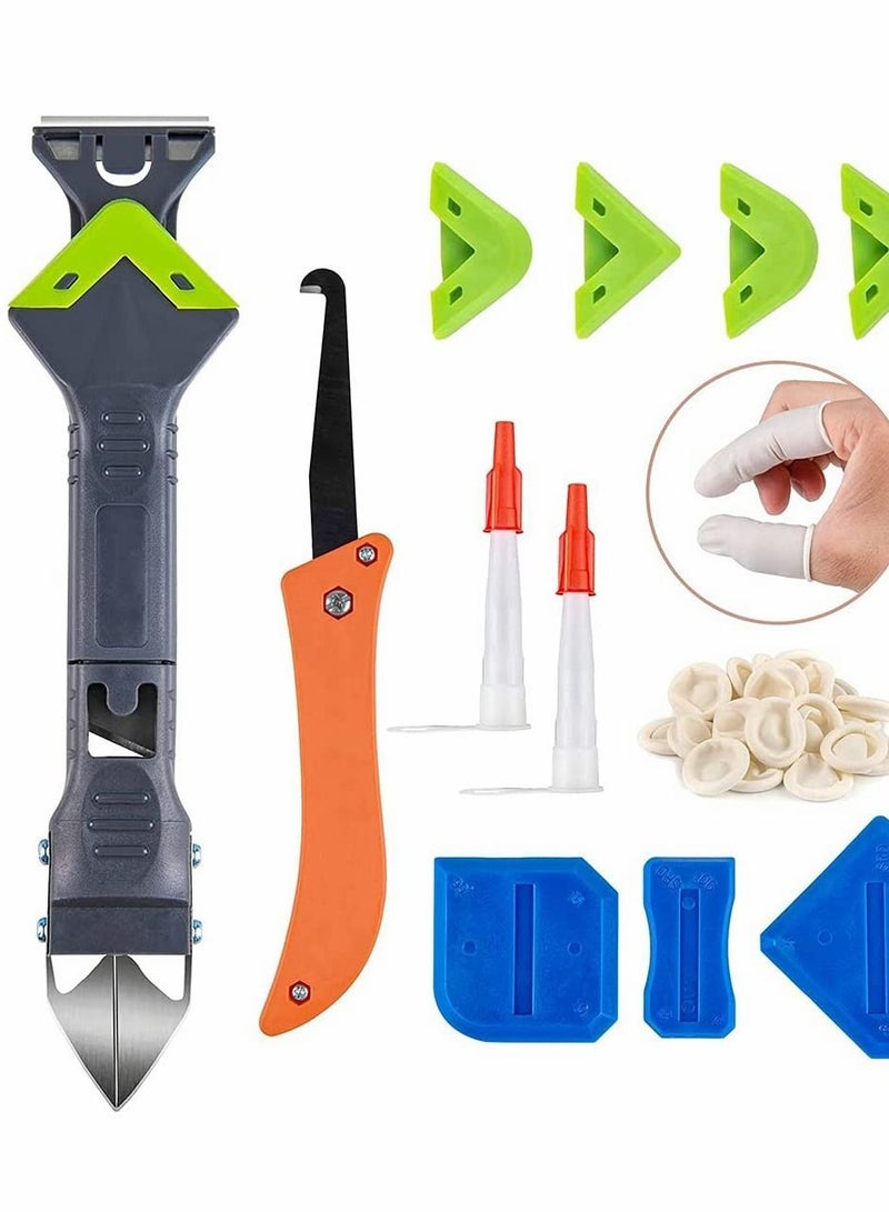 Upgraded 5 in 1 Caulking Tool, Stainless Steel Head,Silicone Sealant Finishing Tool Caulk Scrapper Great for Bathroom Sink Joint  - Image 1