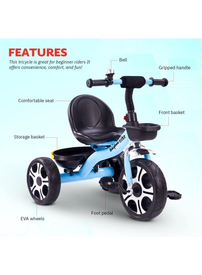 BAYBEE Coaster 3-Wheel Kids Tricycle with Storage Baskets - Blue - Image 4