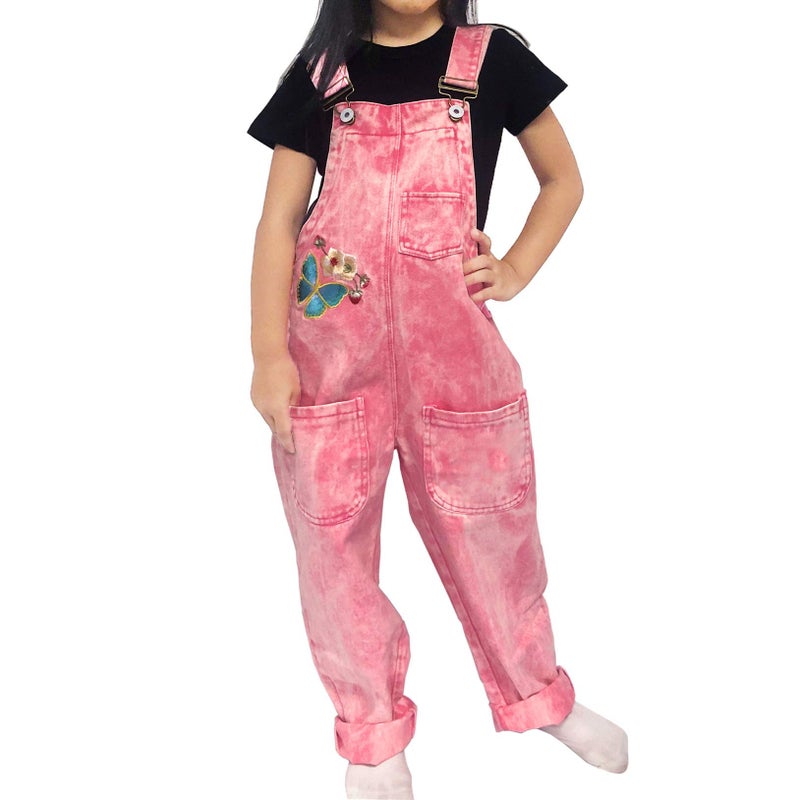 Peacolate 4-15T Little&Big Girls Rompers Loose Bib Overalls Jeans Denim Jumpsuits (Pink,6-7Years) - Image 1