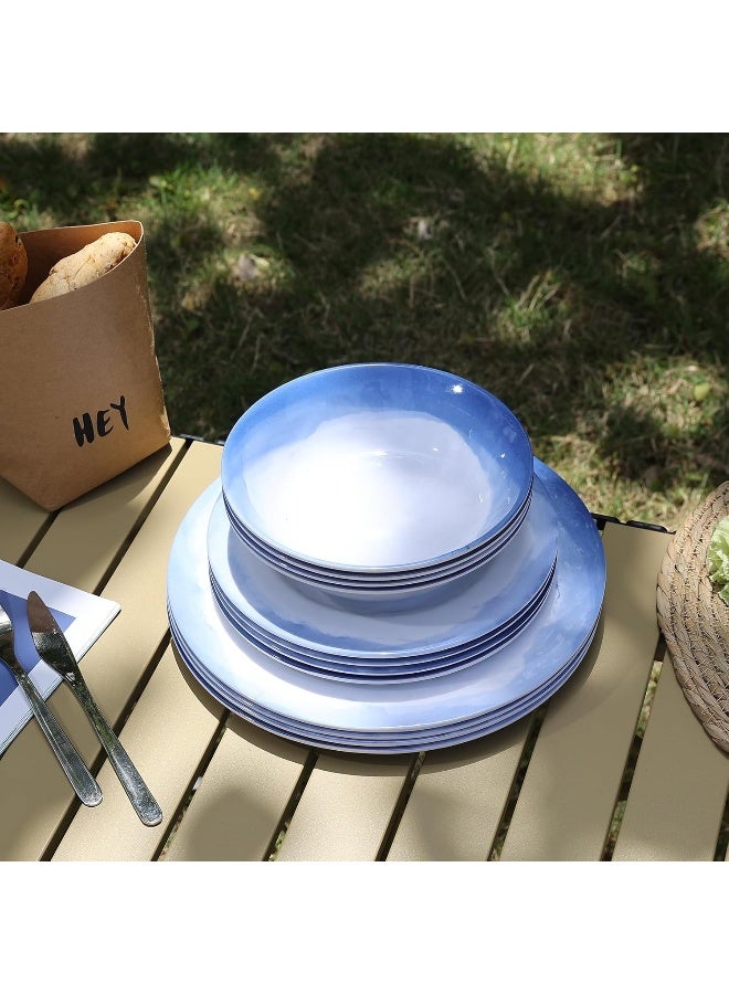 Lechoo Melamine Dinnerware Sets 12pcs Melamine Plates and Bowls Set for 4 Suitable for Indoor and Outdoor Use Blue - Image 3