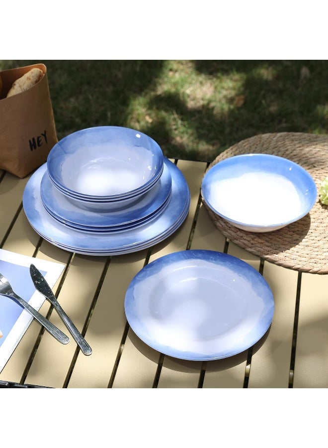 Lechoo Melamine Dinnerware Sets 12pcs Melamine Plates and Bowls Set for 4 Suitable for Indoor and Outdoor Use Blue - Image 4
