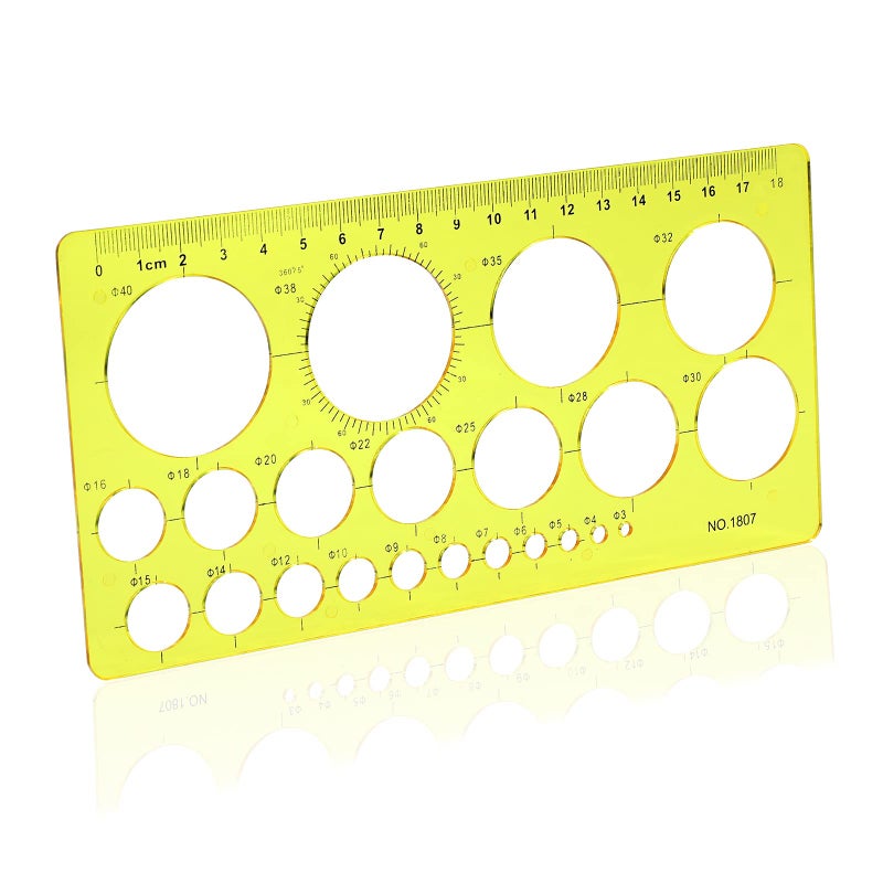 LOKUNN Circle Template for Drawing Yellow Quilling Tool Round Hole Ruler Tool MultiFunction Round Plastic Geometric Stencil Rulers Drawing Set for Studying Designing Office