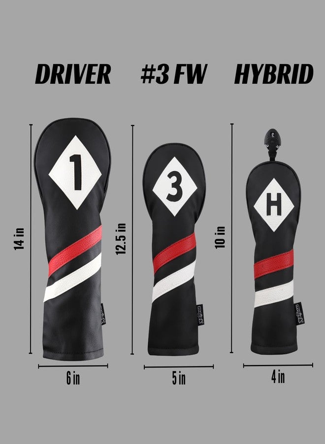 Majek Retro Golf Headcovers Black Red and White Vintage Leather Style 1 3 H Driver Fairway Wood and Hybrid Head Cover Classic Look - Image 4