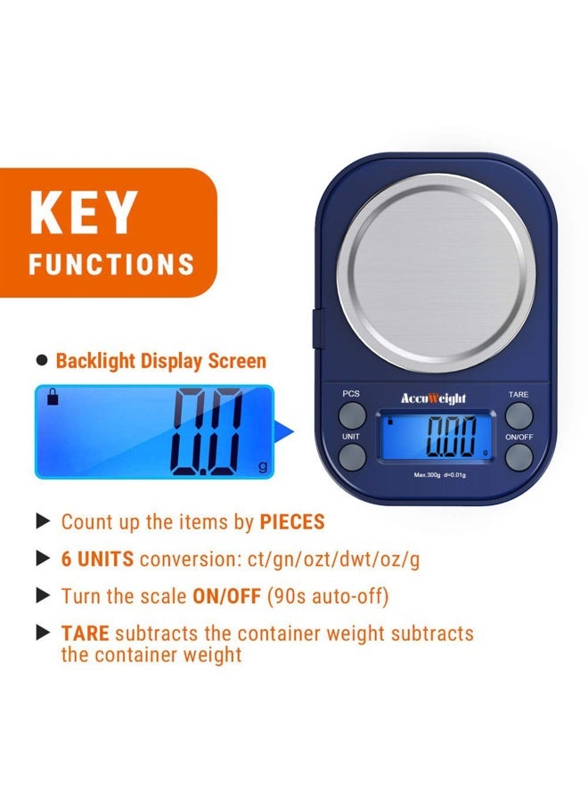 AccuWeight ميزان رقمي دقيق AccuWeight مع 300غ001غ ميزان قهوة صغير محمول بدقة عالية ميزان مجوهرات مع وظيفة الوزن الصافي والمعايرة لميزان الطعام في المطبخ - Image 2