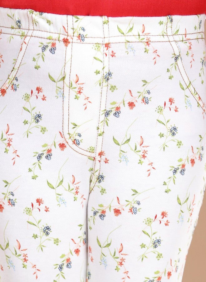 StyleStone Girls White Floral Printed Cotton Treggings - Image 5