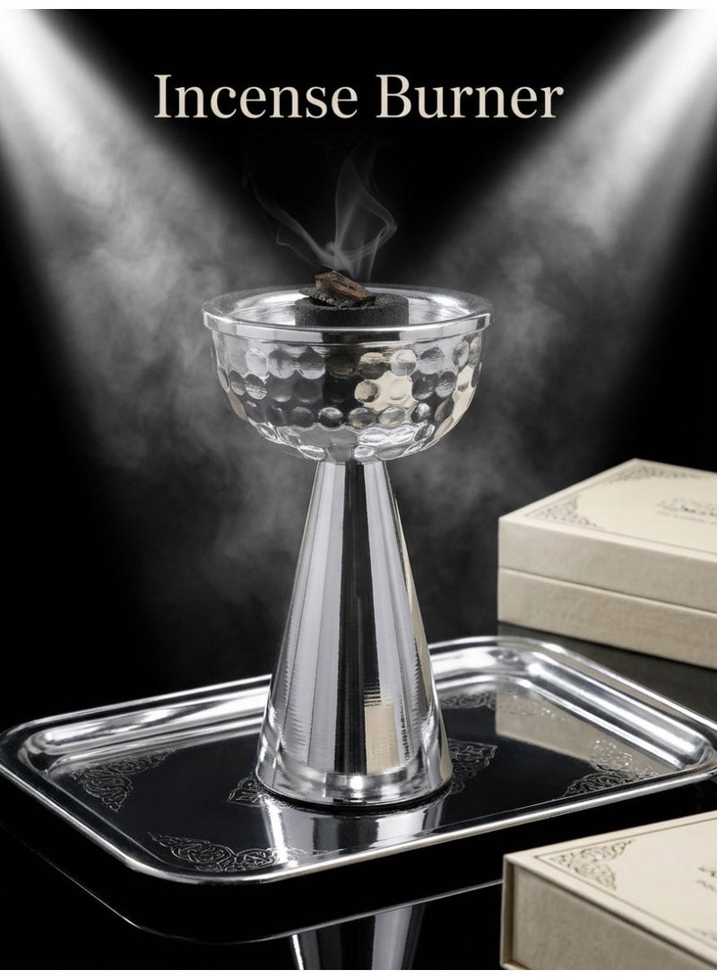 مبخرة معدنية/مبخرة/حامل بخور/موزع رائحة فضي، تصميم مطروق بسيط، عملية طلاء كهربائي، صناعة يدوية رائعة، مناسبة للديكور المنزلي، غرفة المعيشة، غرفة النوم/هدية لصديقك المفضل - Image 1