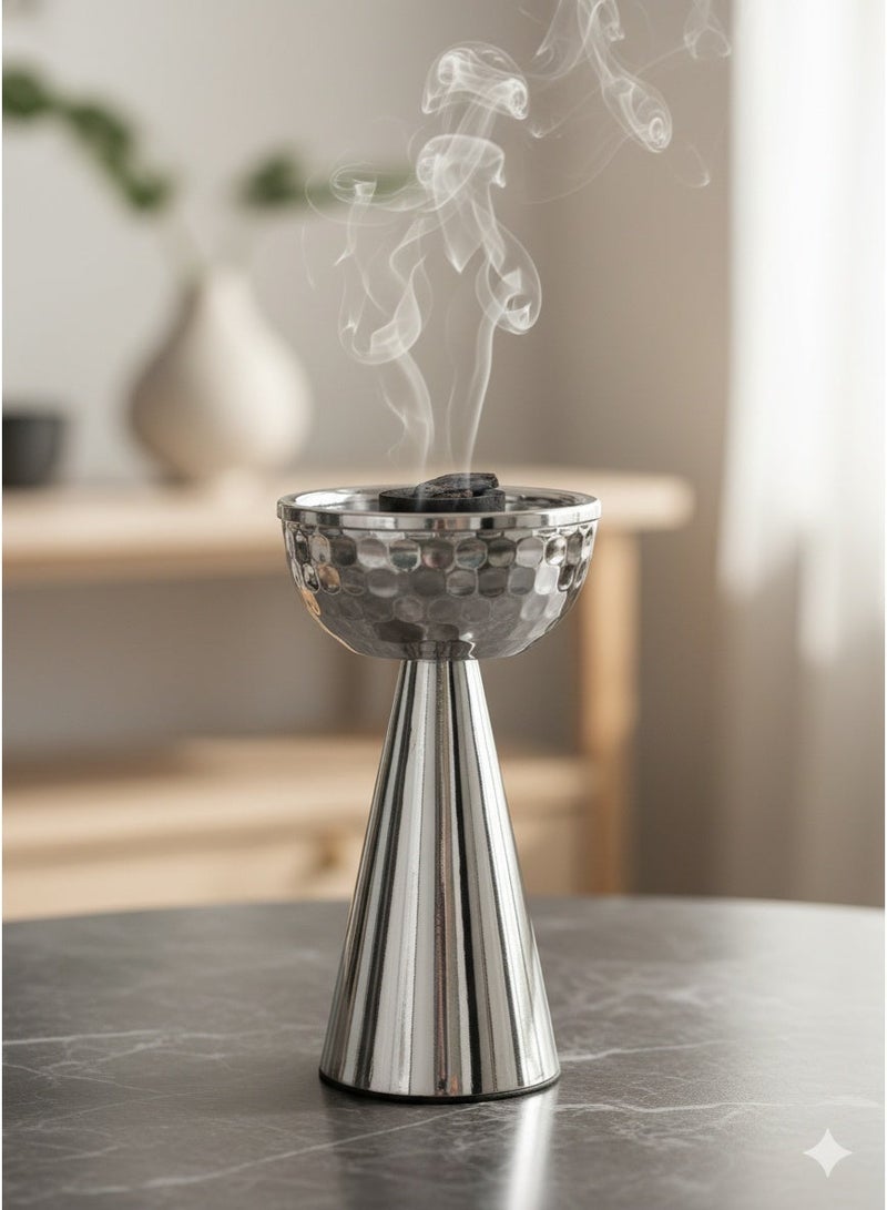 مبخرة معدنية/مبخرة/حامل بخور/موزع رائحة فضي، تصميم مطروق بسيط، عملية طلاء كهربائي، صناعة يدوية رائعة، مناسبة للديكور المنزلي، غرفة المعيشة، غرفة النوم/هدية لصديقك المفضل - Image 3