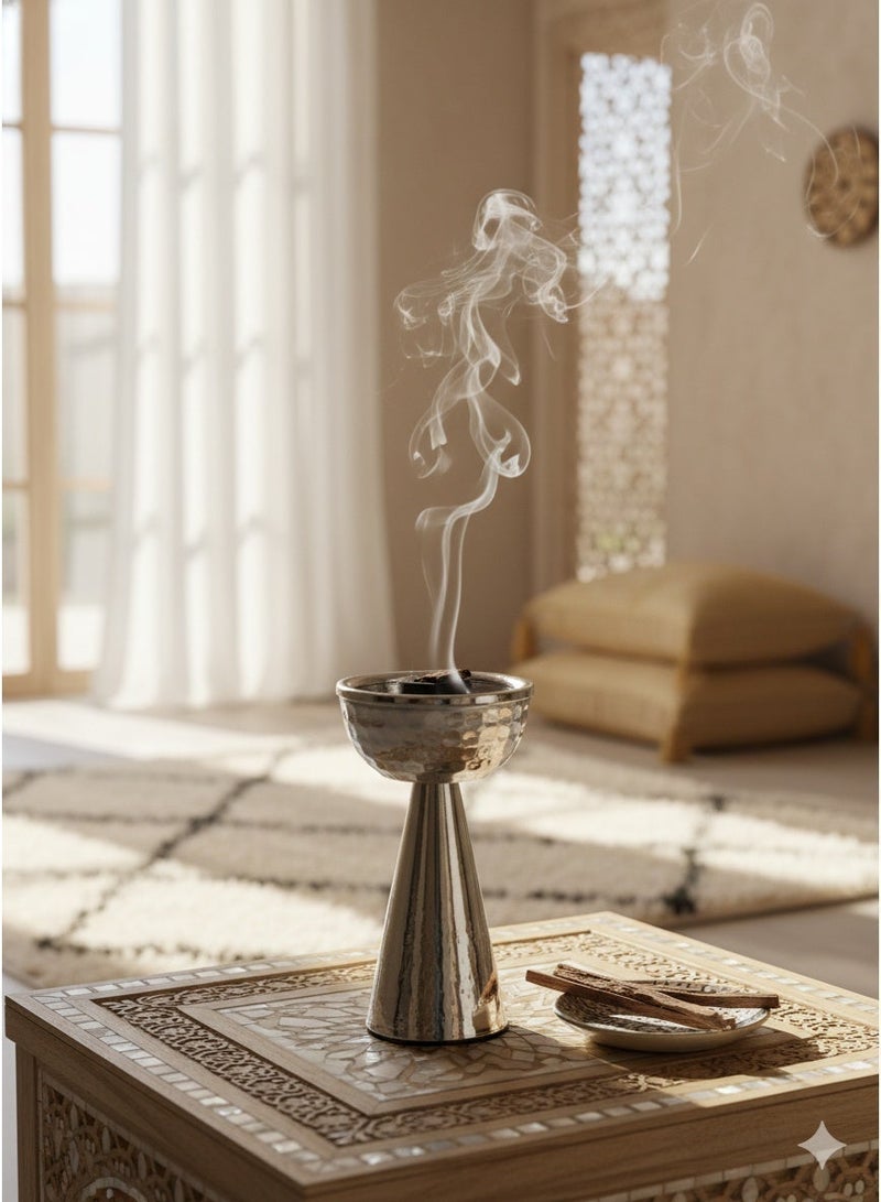 مبخرة معدنية/مبخرة/حامل بخور/موزع رائحة فضي، تصميم مطروق بسيط، عملية طلاء كهربائي، صناعة يدوية رائعة، مناسبة للديكور المنزلي، غرفة المعيشة، غرفة النوم/هدية لصديقك المفضل - Image 5