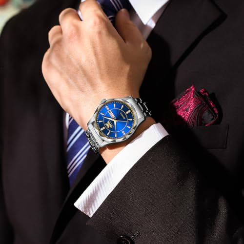 OPK Watch for Men Gold Blue Diamond Business Large Analog Quartz Stainless Steel Day Date Waterproof Luminous Casual Wrist Watches - Image 4