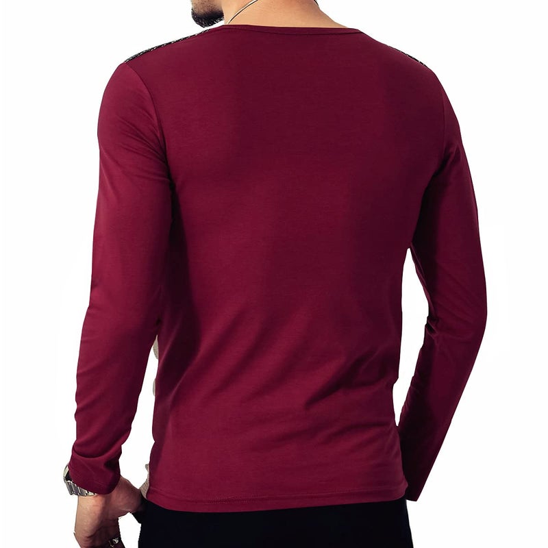 LOGEEYAR Mens Slim Fitted Casual Short Sleeve Button T-Shirts Contrast Color Stitching Tees Tops Z-red - Image 4