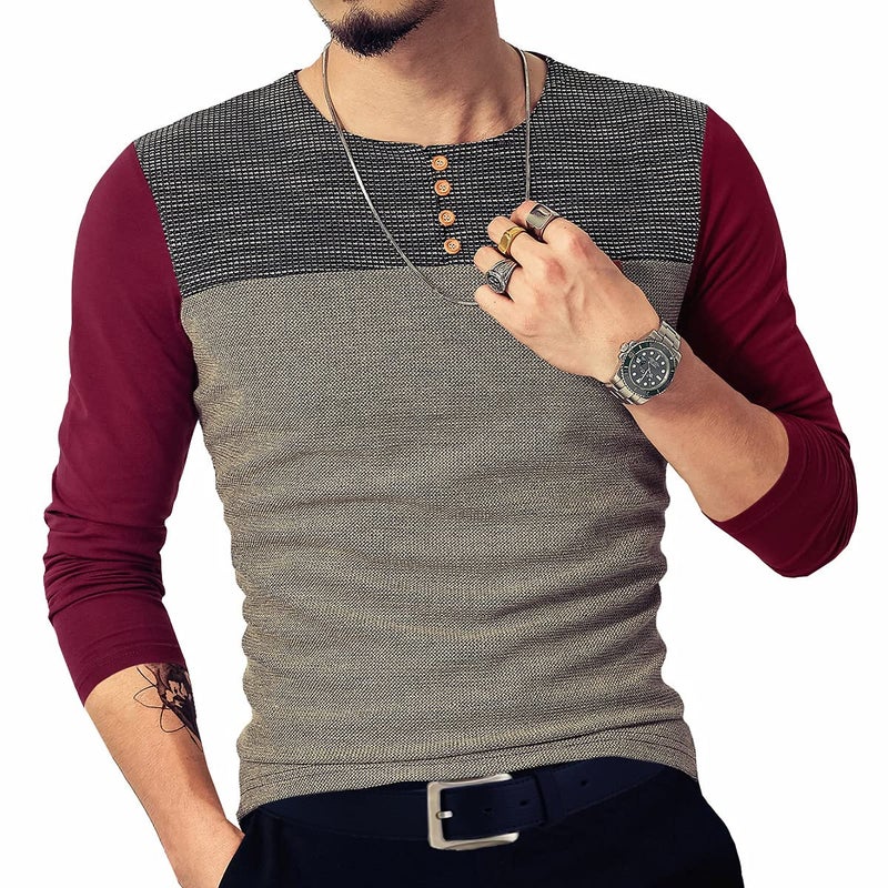 LOGEEYAR Mens Slim Fitted Casual Short Sleeve Button T-Shirts Contrast Color Stitching Tees Tops Z-red - Image 2