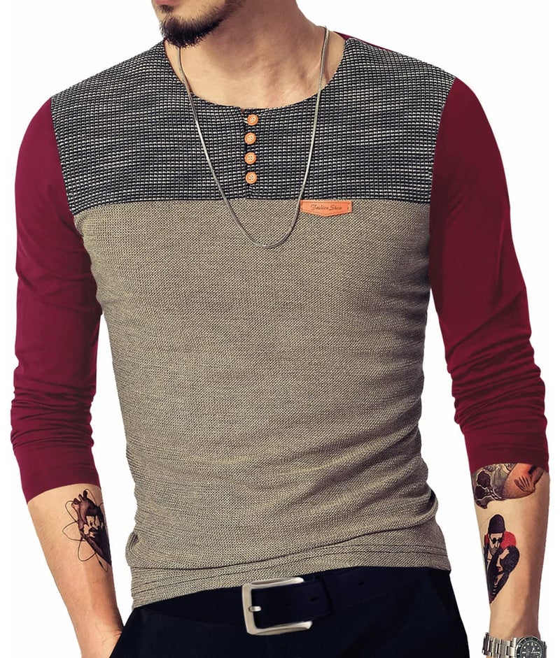LOGEEYAR Mens Slim Fitted Casual Short Sleeve Button T-Shirts Contrast Color Stitching Tees Tops Z-red - Image 1
