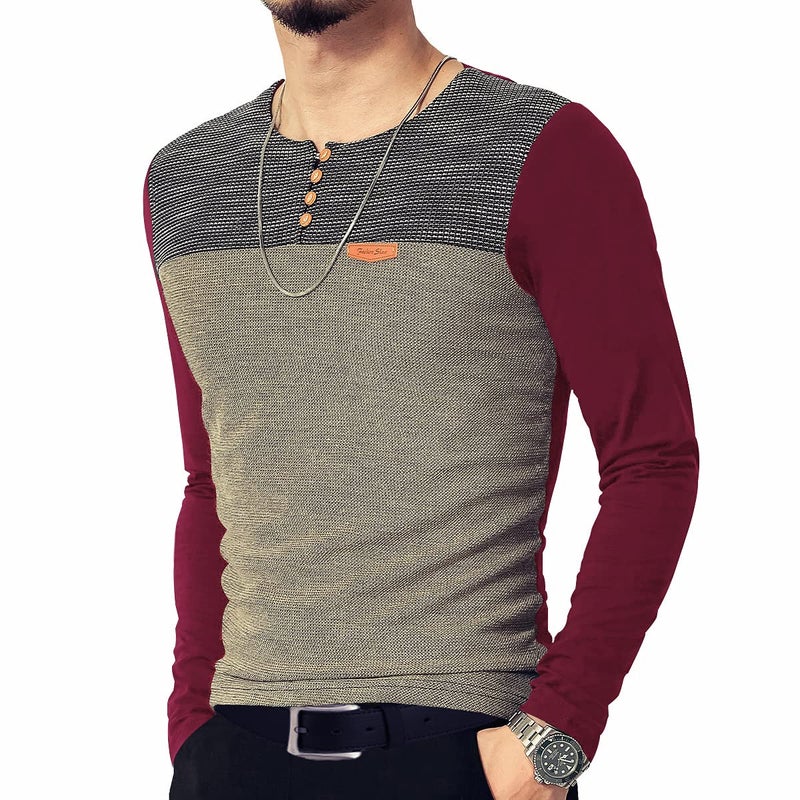 LOGEEYAR Mens Slim Fitted Casual Short Sleeve Button T-Shirts Contrast Color Stitching Tees Tops Z-red - Image 3