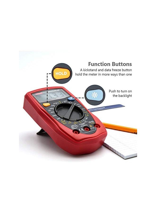 ETEKCITY - Etekcity Msr-R500 Digital Multimeter, Amp Volt Ohm Voltage Tester Meter With Diode And Continuity Test, Dual Fused For Anti-Burn, Red - Image 1