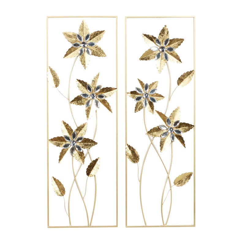 Deco 79 Deco 79 Metal Floral Home Wall Decor Wall Sculpture with Gold Frame Set of 2 Wall Art 12W 36H Gold