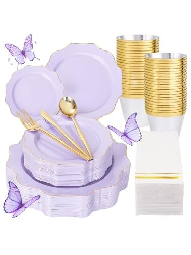 WDF 175Pcs Purple Plates Disposable Lavender Plastic Plates 25guest Plastic Dinnerware Ideal for Birthday PartyWeddingSpringPicnicEaster - Image 2