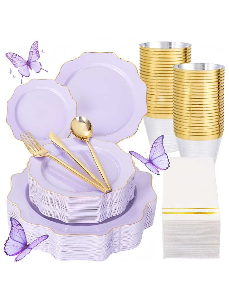 WDF 175Pcs Purple Plates Disposable Lavender Plastic Plates 25guest Plastic Dinnerware Ideal for Birthday PartyWeddingSpringPicnicEaster - Image 3
