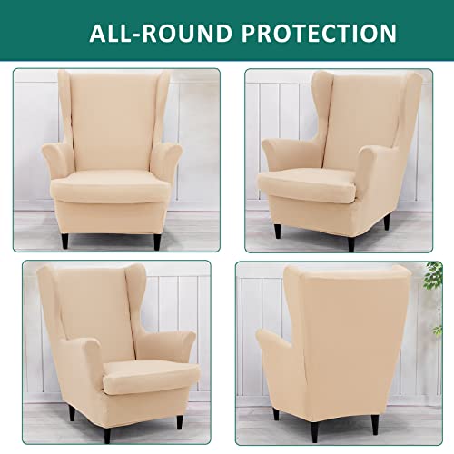 NILUOH Wingback Chair Cover 2-Piece Soft Stretch Wing Chair Slipcover Solid Color Armchair Sofa Couch Cover Furniture Protector with Elastic Bottom for Living Room Bedroom (White) - Image 4