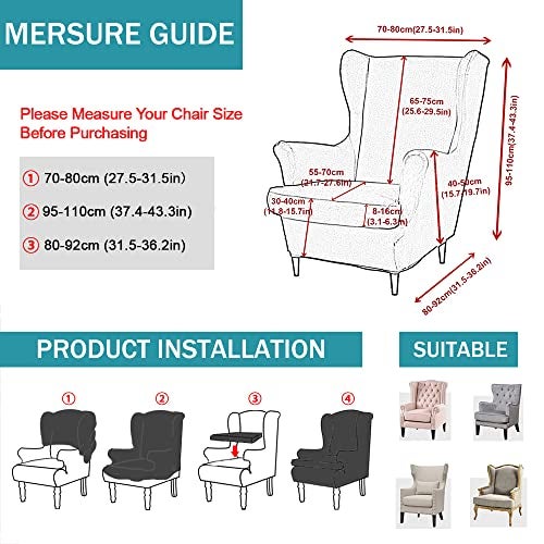 NILUOH Wingback Chair Cover 2-Piece Soft Stretch Wing Chair Slipcover Solid Color Armchair Sofa Couch Cover Furniture Protector with Elastic Bottom for Living Room Bedroom (White) - Image 5