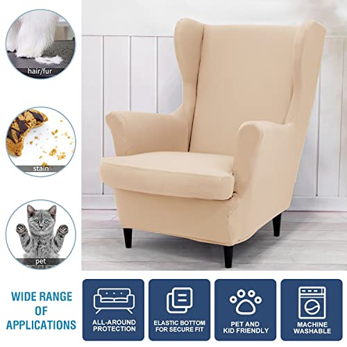 NILUOH Wingback Chair Cover 2-Piece Soft Stretch Wing Chair Slipcover Solid Color Armchair Sofa Couch Cover Furniture Protector with Elastic Bottom for Living Room Bedroom (White) - Image 3