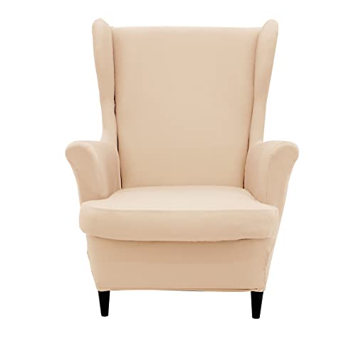 NILUOH Wingback Chair Cover 2-Piece Soft Stretch Wing Chair Slipcover Solid Color Armchair Sofa Couch Cover Furniture Protector with Elastic Bottom for Living Room Bedroom (White) - Image 1