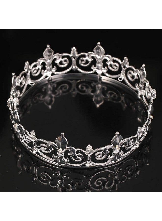 Full Round King Crown Metal Rhinestone Crowns And Tiaras For Women And Men Party Prom (Hg340 Silver)
