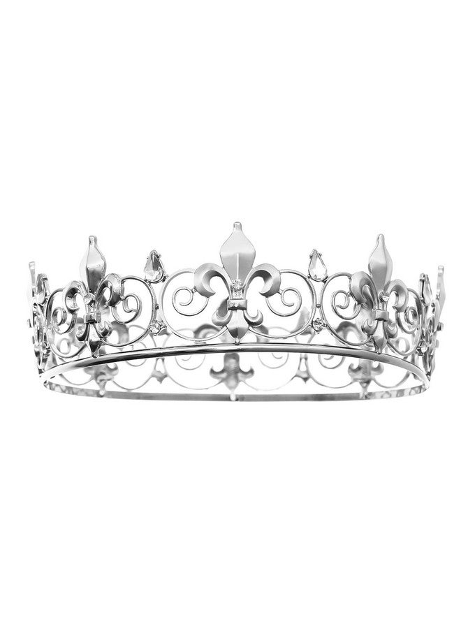 Full Round King Crown Metal Rhinestone Crowns And Tiaras For Women And Men Party Prom (Hg340 Silver)