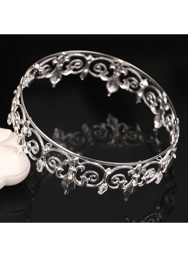 Full Round King Crown Metal Rhinestone Crowns And Tiaras For Women And Men Party Prom (Hg340 Silver)