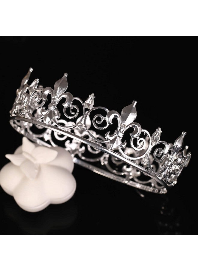 Full Round King Crown Metal Rhinestone Crowns And Tiaras For Women And Men Party Prom (Hg340 Silver)