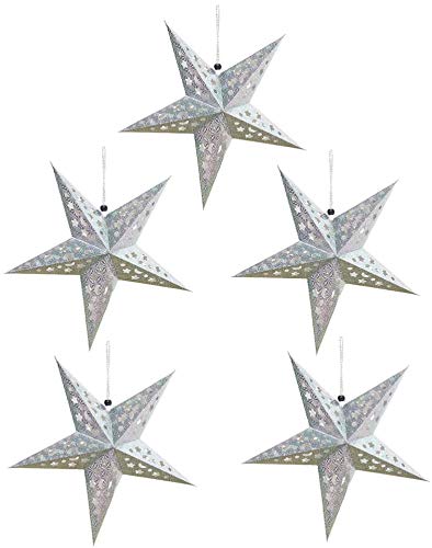 Bakefy 5 Silver Star Silver Color Christmas Ornaments Paper Star Lantern for Diwali New Year Christmas Decorations - Image 2