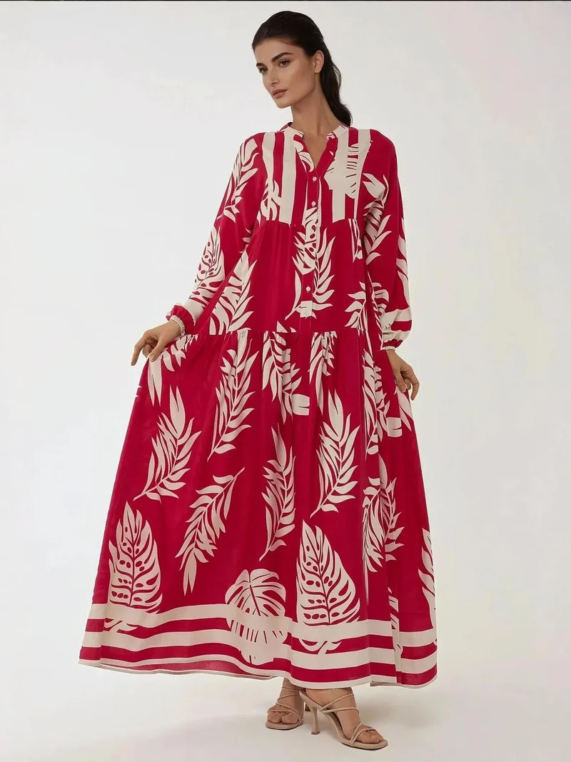 HICCUP Printed Long Sleeve Viscose Maxi Dress