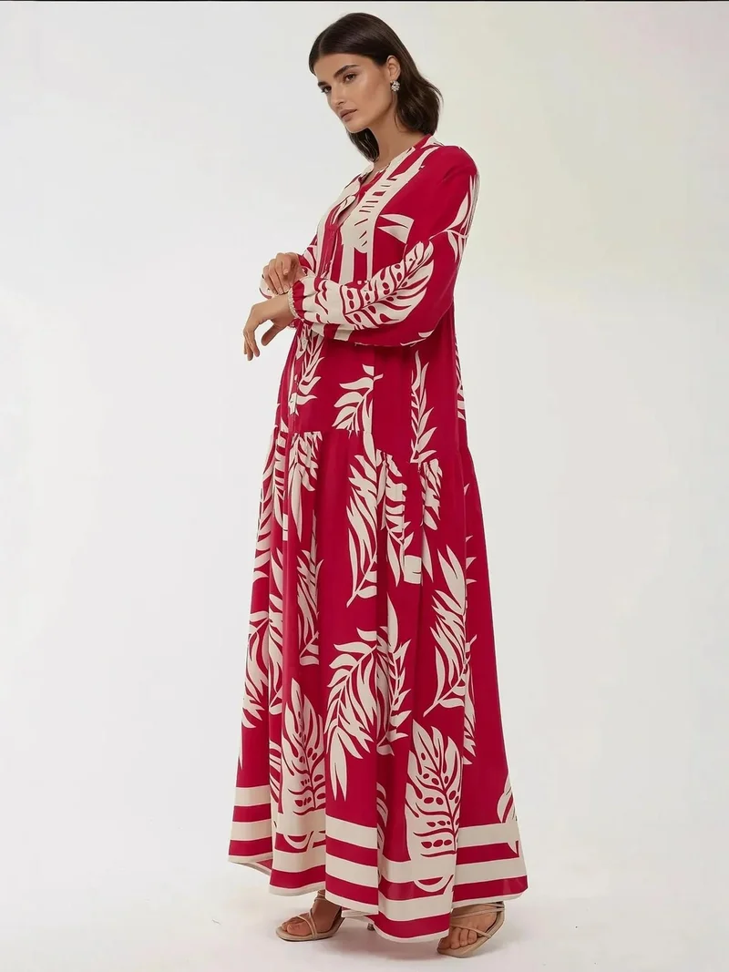 HICCUP Printed Long Sleeve Viscose Maxi Dress