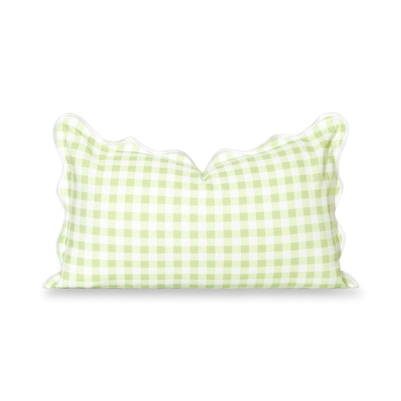 Hofdeco Premium Grandmillennial Coastal Hampton Patio Indoor Outdoor Lumbar Pillow Cover Only 12x20 Water Repellent for Backyard Couch Poolside Grass Green Print Gingham - Image 2