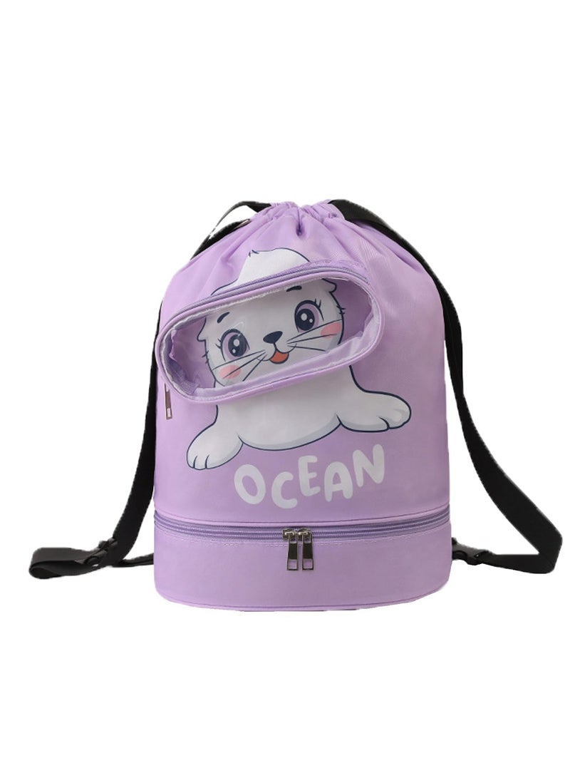 CMGTYYD. حقيبة ظهر للسباحة الجافة المبللة للسباحين، حقيبة ظهر رياضية للسباحة، حقيبة ظهر رياضية للسباحة، حقيبة ظهر رياضية للسباحة مقاومة للماء برباط، حقيبة ظهر رياضية للحيوانات الكرتونية اللطيفة باللون الأرجواني الفاتح، للسباحة والصالة الرياضية ومعدات التمرين - Image 1