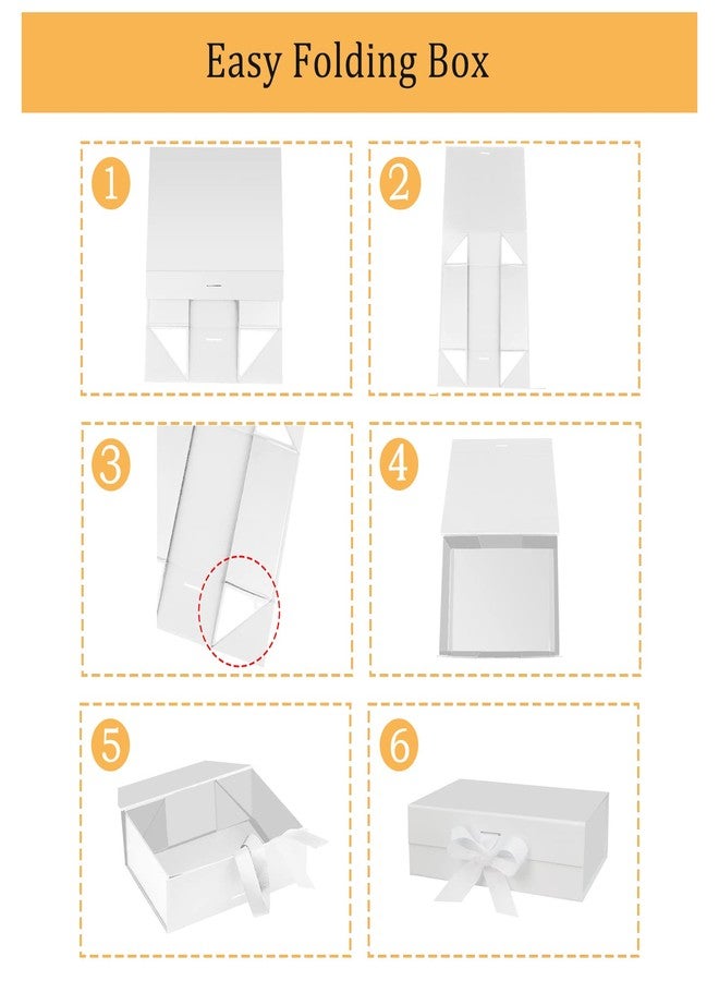 DaiUni 10.5"X7.5"X3.1" White Magnetic Gift Box with Lid and Ribbon for Presents - Image 3