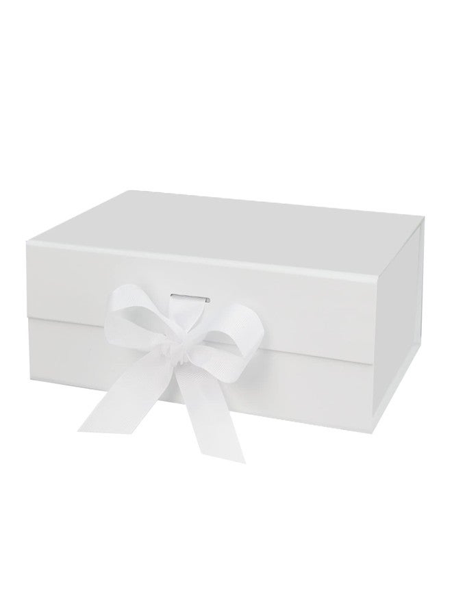 DaiUni 10.5"X7.5"X3.1" White Magnetic Gift Box with Lid and Ribbon for Presents - Image 1