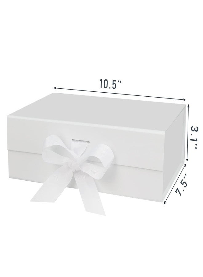 DaiUni 10.5"X7.5"X3.1" White Magnetic Gift Box with Lid and Ribbon for Presents - Image 2