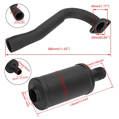 FVRITO Exhaust Pipe Muffler Silencer Kit for Non Hemi Predator 212cc 196cc 6.5hp Coleman Powersports KT196 CK196 RTK200 BK200 Go Kart TrailMaster Hammerhead 80T GX160 GX200 Clone Engines Parts Black - Image 5