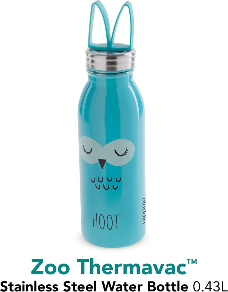 Aladdin Zoo Thermavac™ Stainless Steel Water Bottle 0.43L Owl - BPA-Free, Leakproof, Double Wall Vacuum Insulated - Image 2