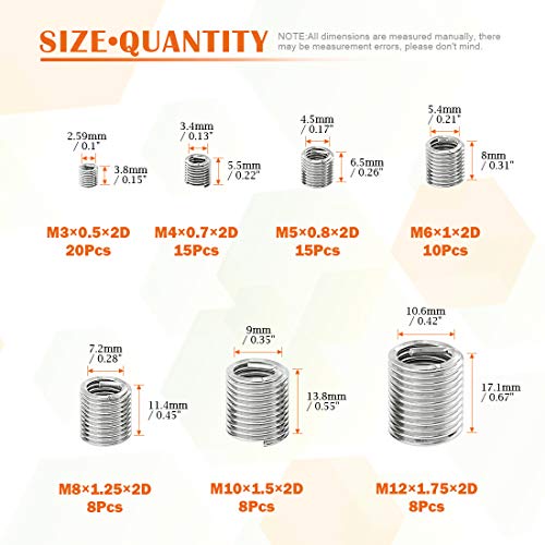 Rustark 84 Pcs 304 Stainless Steel Metric M3 M4 M5 M6 M8 M10 M12 Wire Thread Inserts Steel Sheath Helicoil Type Screw Repair Sleeve Assortment Kit - Image 3