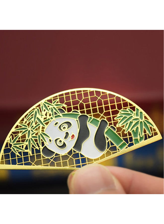 For Shine Fenshang Folding Fan Panda Bookmark Cute Creative Metal Hollow Brass Plated Color Chinese Style Student Reading Page Clip Simple Literary Tassel Birthday Gift 7.2Cm*4.2Cm Souvenir - Image 4