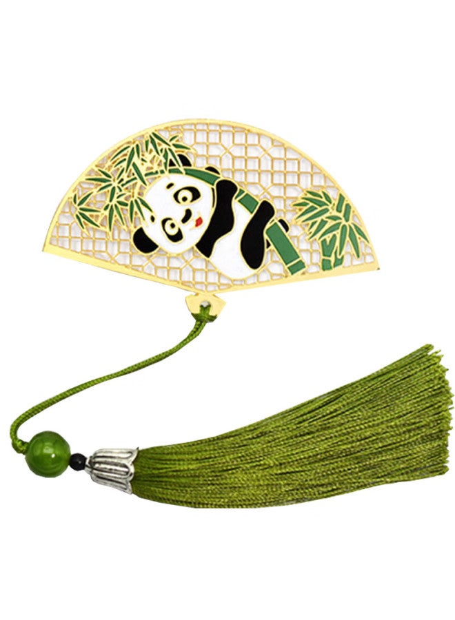 For Shine Fenshang Folding Fan Panda Bookmark Cute Creative Metal Hollow Brass Plated Color Chinese Style Student Reading Page Clip Simple Literary Tassel Birthday Gift 7.2Cm*4.2Cm Souvenir - Image 1