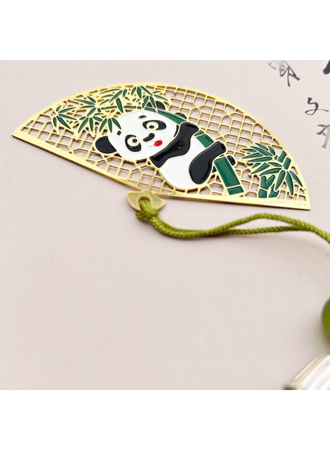 For Shine Fenshang Folding Fan Panda Bookmark Cute Creative Metal Hollow Brass Plated Color Chinese Style Student Reading Page Clip Simple Literary Tassel Birthday Gift 7.2Cm*4.2Cm Souvenir - Image 3
