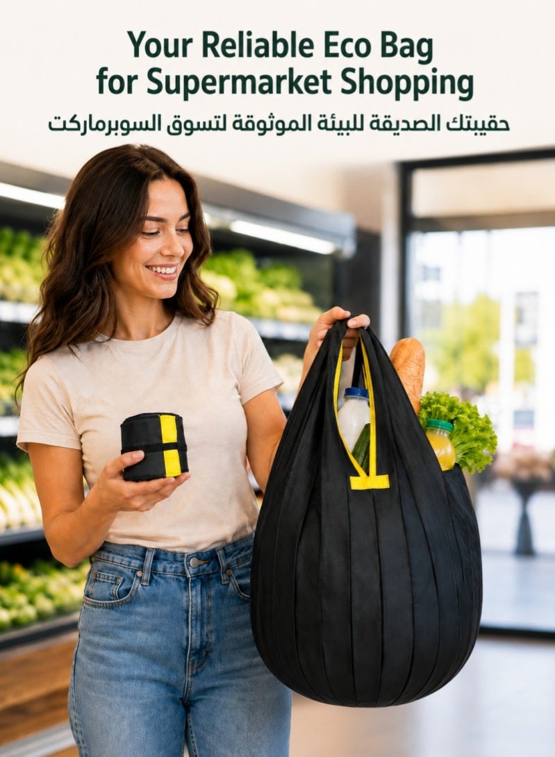 ZAFRA Foldable Reusable Grocery Shopping Bag, Large Capacity Lightweight Washable Shopping Tote for Daily Use, Beach Trips, Gym, Travel, Black - Image 3