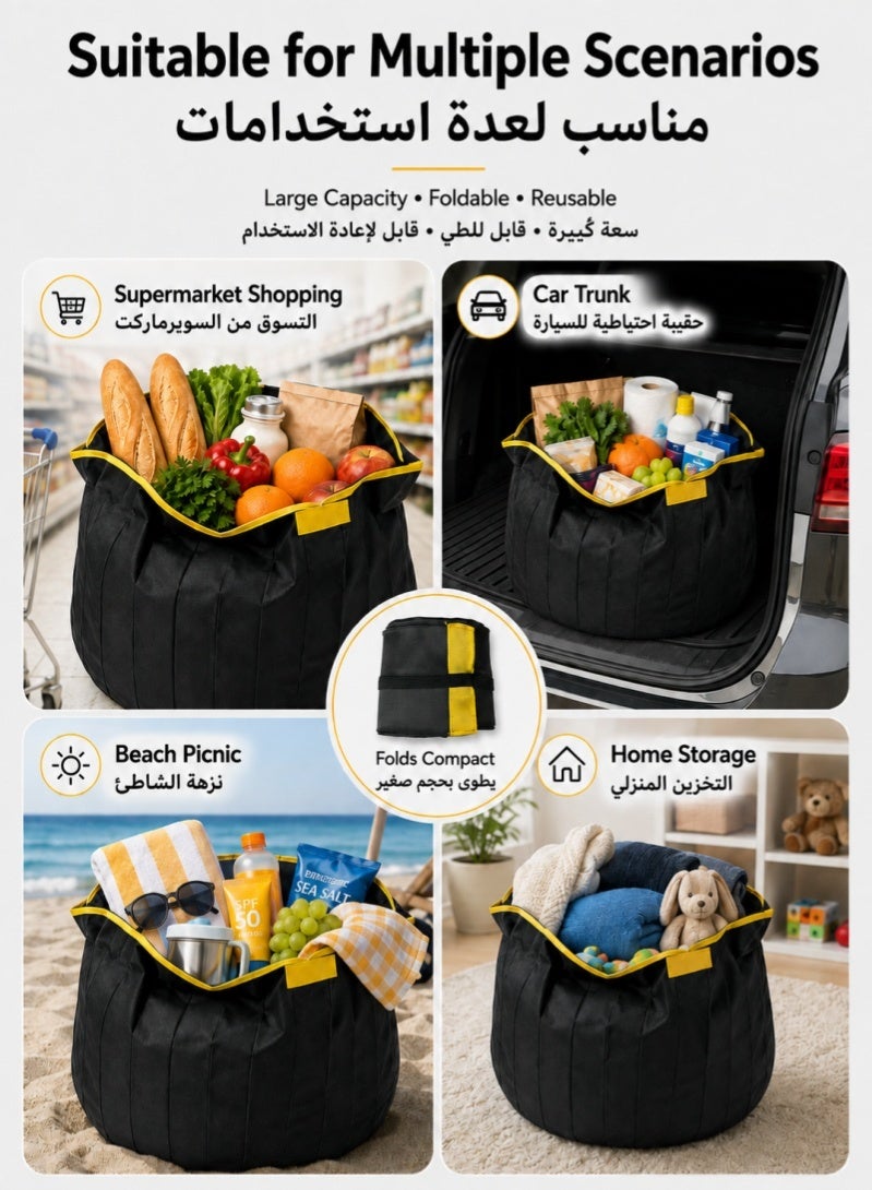 ZAFRA Foldable Reusable Grocery Shopping Bag, Large Capacity Lightweight Washable Shopping Tote for Daily Use, Beach Trips, Gym, Travel, Black - Image 2