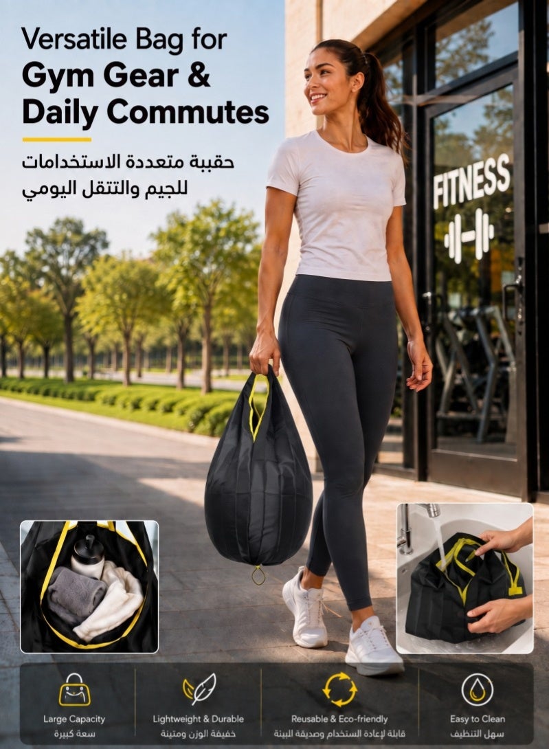 ZAFRA Foldable Reusable Grocery Shopping Bag, Large Capacity Lightweight Washable Shopping Tote for Daily Use, Beach Trips, Gym, Travel, Black - Image 5